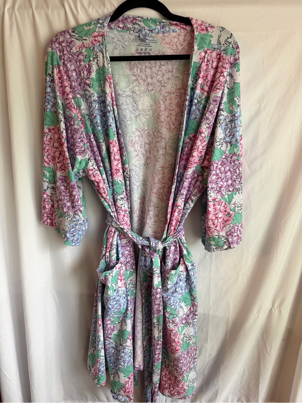 Vera Bradley Cotton Blend Robe Floral Retired Hydrangea pattern Wrap L/XL EUC